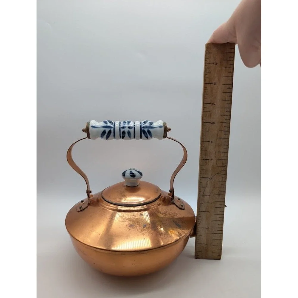 Vtg Douro B&M Copper Teapot Teakettle Cottage Country Farmhouse Ceramic Handle